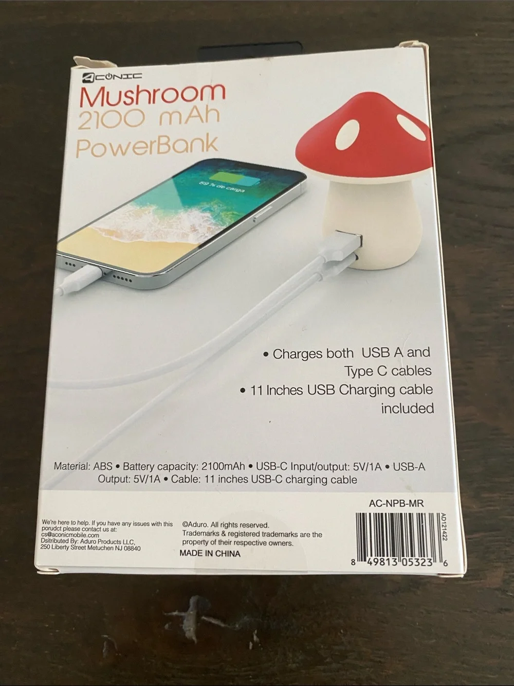 Mushroom 2100mAh Portable Power Bank — Red & Cream